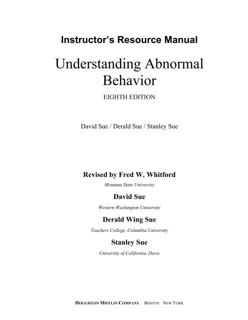 Understanding Abnormal Behavior - Cengage Learning